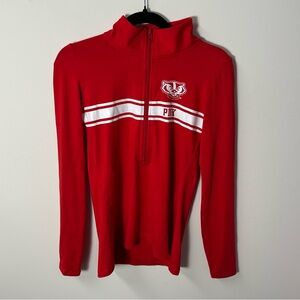 Y2K PINK BY VS x 5th & OCEAN women's red white graphic 1/2 pullover sweater, S.